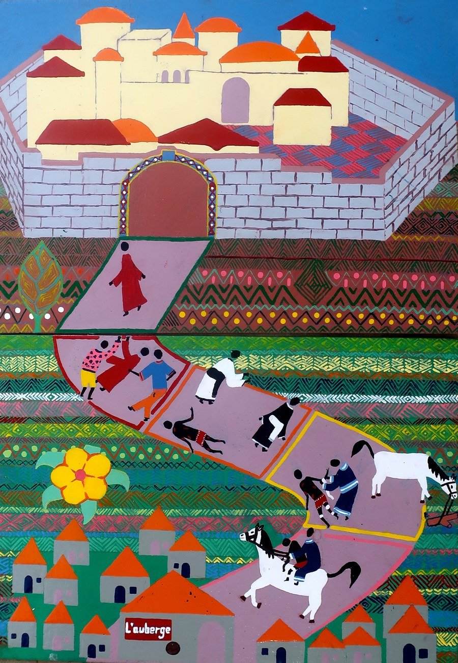 La parabole du Bon Samaritain, œuvre de l'atelier de peinture du Père Guy en Afrique